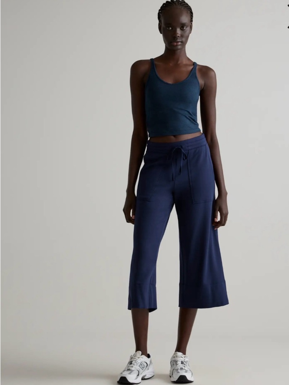 Quince Super Soft Fleece cropped wide leg pants navy Size L - Picture 5 of 10
